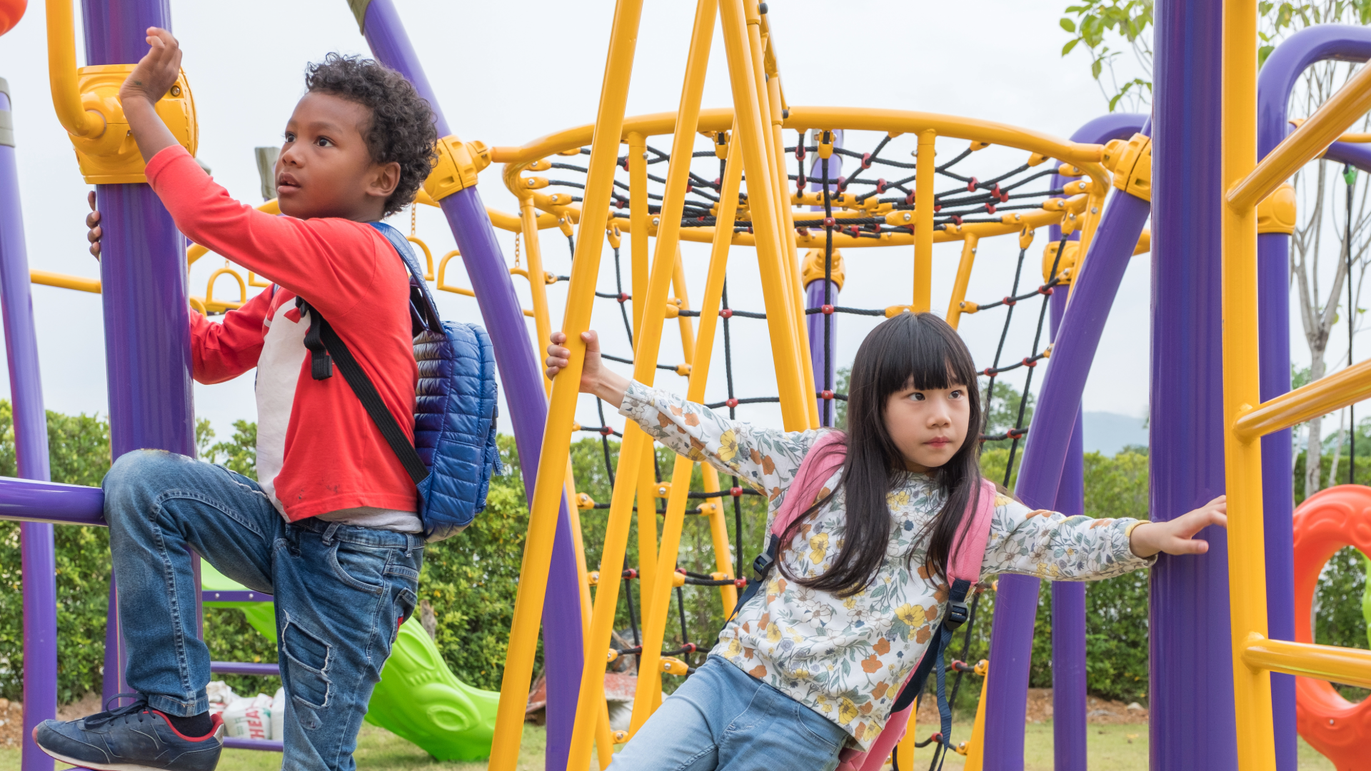 Children playing together during an active game