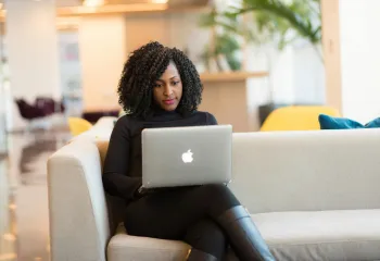 woman using computer