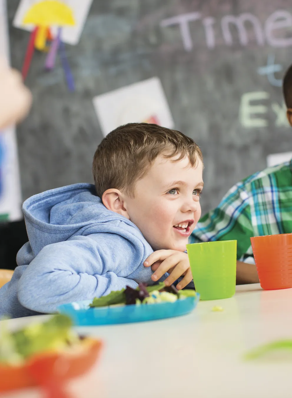school age kids at table